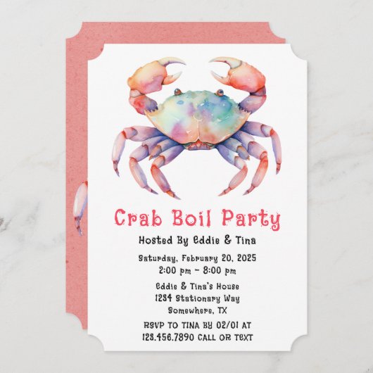トレンディー水色カニ煮沸パーティーまたは会社パーティー 招待状 (正面/裏面)