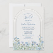 トレンディー水色ブルーワイルドフラワーブーホーアーチセージ 招待状 (正面)