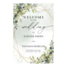 トレンディー水色ユーカリ金ゴールド結婚の歓迎