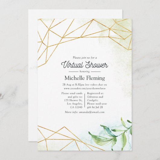 トレンディー水色幾何学仮想ベビーシャワー 招待状 (正面/裏面)