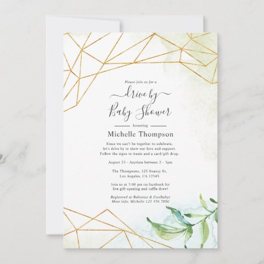 トレンディー水色幾何学型シャワー駆動 招待状 (正面)