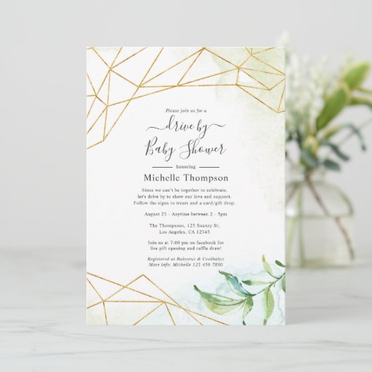 トレンディー水色幾何学型シャワー駆動 招待状 (スタンド正面)