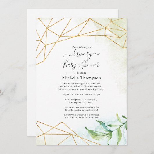 トレンディー水色幾何学型シャワー駆動 招待状 (正面/裏面)