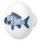 トレンディー沿岸ネイビーブルーフローラパターン（の模様が）ある魚 セラミックノブ (右)
