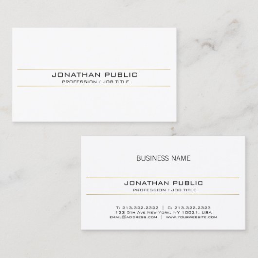 トレンディー洗練された金ゴールドホワイトプレミニマルイン 名刺 (正面/裏面)