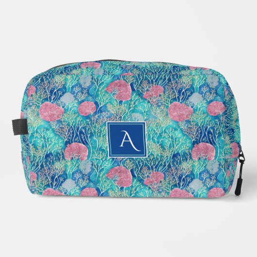 トレンディー海ターコイズサンゴ水色モノグラム ドップキット (正面)