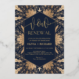 トレンディー海軍と実在金ゴールドフォイルの誓いの更新 箔招待状