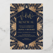 トレンディー海軍と実在金ゴールドフォイルの誓いの更新 箔招待状 (正面)