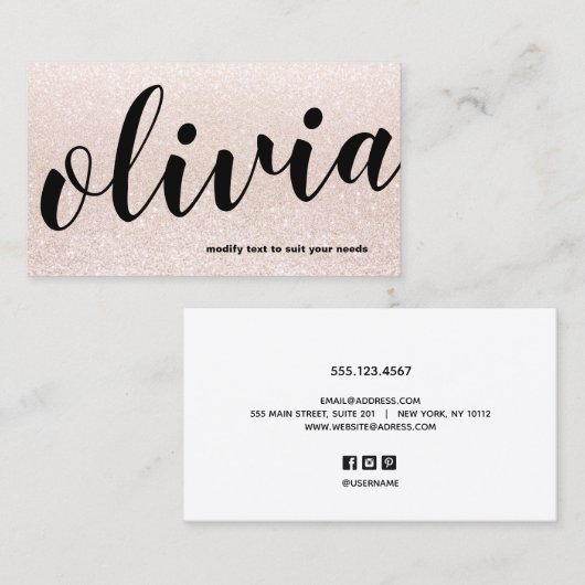 トレンディー淡い色のピンクグリッタースクリプト書道サロン 名刺 (正面/裏面)
