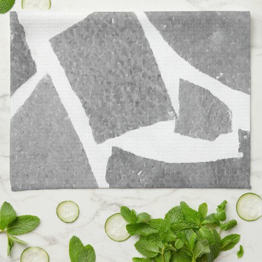 トレンディー灰色の白いタイルパターン、石のレンガのタイル キッチンタオル (折り畳み)