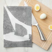 トレンディー灰色の白いタイルパターン、石のレンガのタイル キッチンタオル (四つ折り)