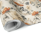 トレンディー焼けオレンジ色のテラコッタアイボリー小さな花 ラッピングペーパー (ロールコーナー)