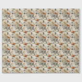 トレンディー焼けオレンジ色のテラコッタアイボリー小さな花 ラッピングペーパー (フラット)