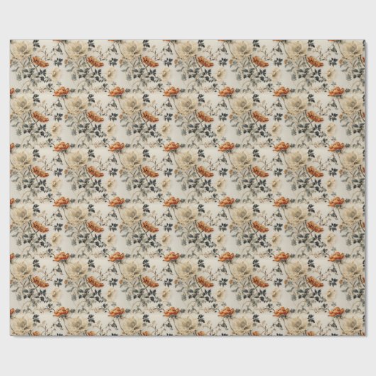 トレンディー焼けオレンジ色のテラコッタアイボリー小さな花 ラッピングペーパー (フラット)