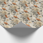 トレンディー焼けオレンジ色のテラコッタアイボリー小さな花 ラッピングペーパー (角)