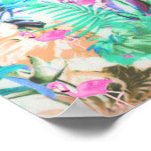 トレンディー熱帯ティール(緑がかった色)ピンクフローラフラミンゴ ポスター (角)