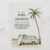 トレンディー熱帯夏サーフィンビーチベビーシャワー 招待状 (正面/裏面)