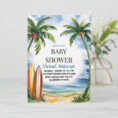 トレンディー熱帯夏サーフィンビーチベビーシャワー 招待状 (スタンド正面)