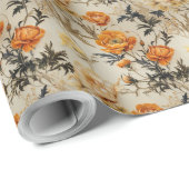 トレンディー燃えオレンジのテラコッタアイボリーセージフローラ ラッピングペーパー (ロールコーナー)