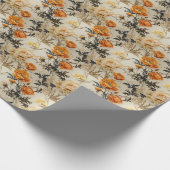 トレンディー燃えオレンジのテラコッタアイボリーセージフローラ ラッピングペーパー (角)