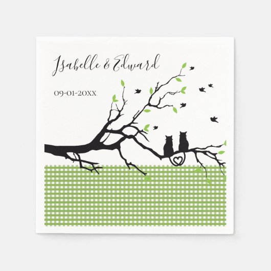 トレンディー猫愛モスグリーンジンガム結婚ズ スタンダードカクテルナプキン (正面)