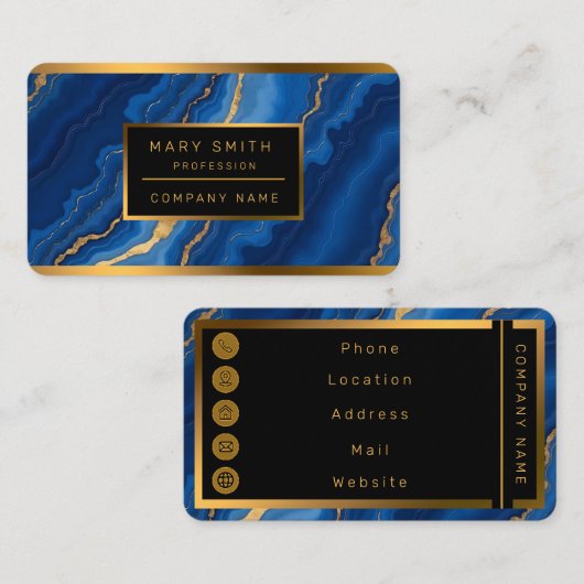トレンディー王室のブルー金ゴールドマーブルコレクション 名刺 (正面/裏面)