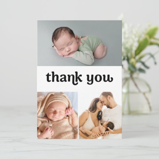 トレンディー男の赤ちゃん複数の写真のカスタム サンキューカード (スタンド正面)