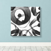 トレンディー白い黒い水色のブラシストロークのドット キャンバスプリント (インサイチュ (ウッドフロア))