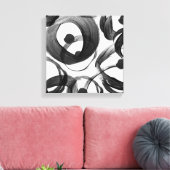 トレンディー白い黒い水色のブラシストロークのドット キャンバスプリント (インサイチュ (リビング))