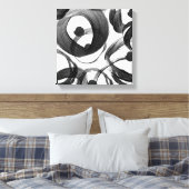 トレンディー白い黒い水色のブラシストロークのドット キャンバスプリント (インサイチュ (寝室))