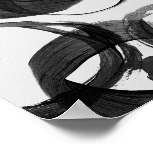 トレンディー白い黒い水色のブラシストロークのドット ポスター (角)