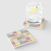 トレンディー白の幾何オーナメントタカラフルイルアート ストーンコースター (横)