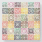 トレンディー白の幾何オーナメントタカラフルイルアート ストーンコースター (正面)