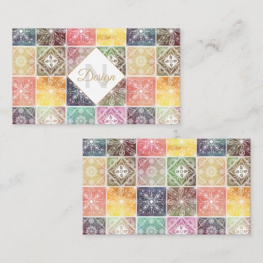 トレンディー白の幾何オーナメントタカラフルイルアート 名刺 (正面/裏面)