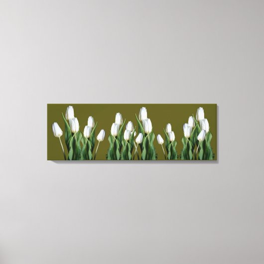トレンディー白チューリップクール花グリーンボモダンホ キャンバスプリント (正面)