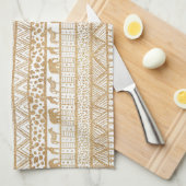 トレンディー白金ゴールド部族アフリカパターン キッチンタオル (四つ折り)