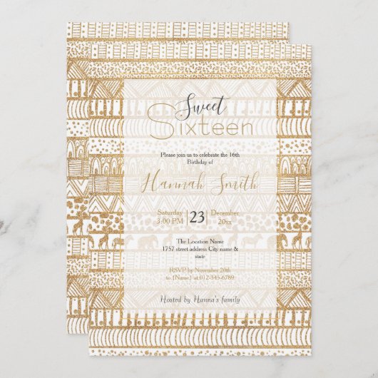 トレンディー白金ゴールド部族アフリカパターン 招待状 (正面/裏面)
