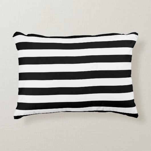 トレンディー白黒の横幅の横ストライプ線 アクセントクッション (正面)