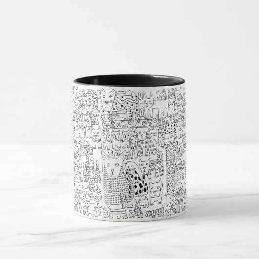 トレンディー白黒の犬と子犬パターン(の模様が)ある マグカップ (中央)