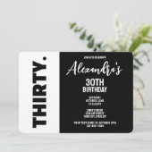 トレンディー白黒はっきりした30歳の誕生日パーティー 招待状 (スタンド正面)