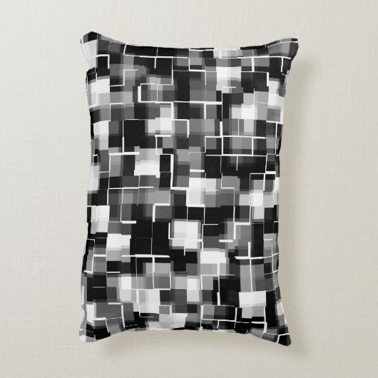 トレンディー白黒グレー抽象芸術プレイド アクセントクッション (裏面(縦))