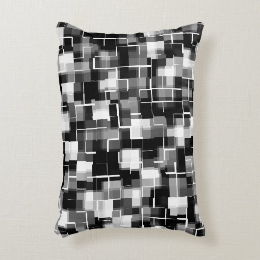 トレンディー白黒グレー抽象芸術プレイド アクセントクッション (正面(垂直))