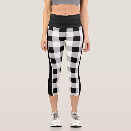 トレンディー白黒グレ市松模様にーパタカスタムーン カプリレギンス (正面)