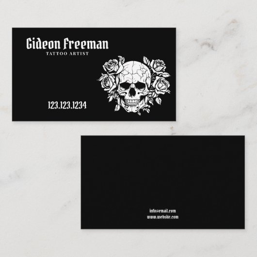トレンディー白黒スカルタトゥースタジオ 名刺 (正面/裏面)