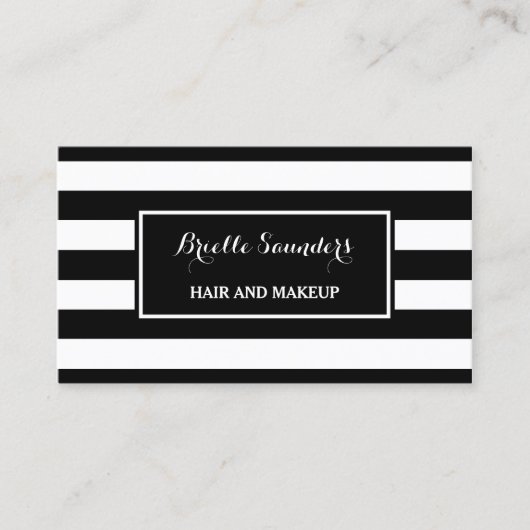 トレンディー白黒ストライプヘアアンドメイクアップアーティスト 名刺 (正面)