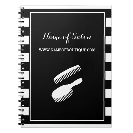 トレンディー白黒ストライプヘアアンド美しいサロン ノートブック (正面)