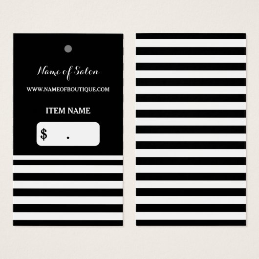トレンディー白黒ストライプヘアサロンつるラベル (正面&裏面)