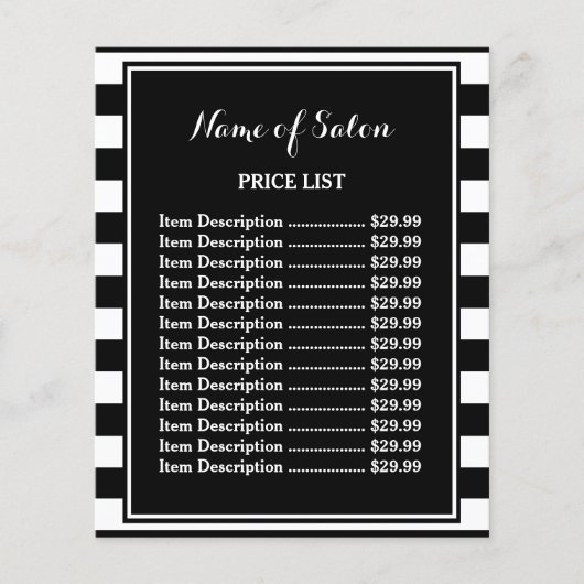 トレンディー白黒ストライプヘアサロン価格表 チラシ (正面)