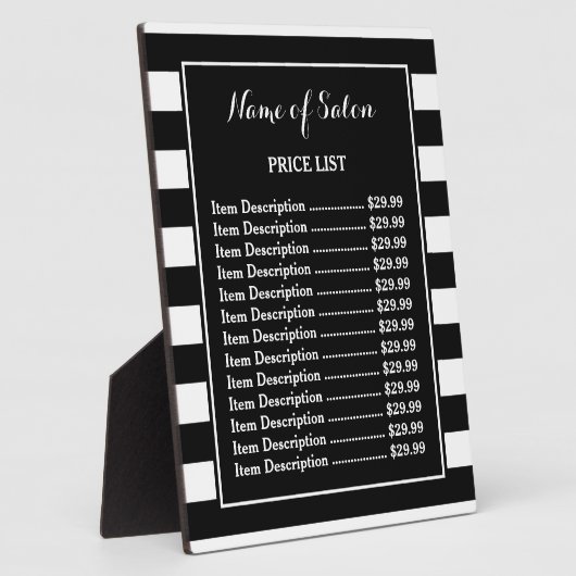 トレンディー白黒ストライプヘアサロン価格表 フォトプラーク (側面)