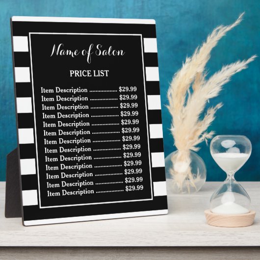 トレンディー白黒ストライプヘアサロン価格表 フォトプラーク (側面)